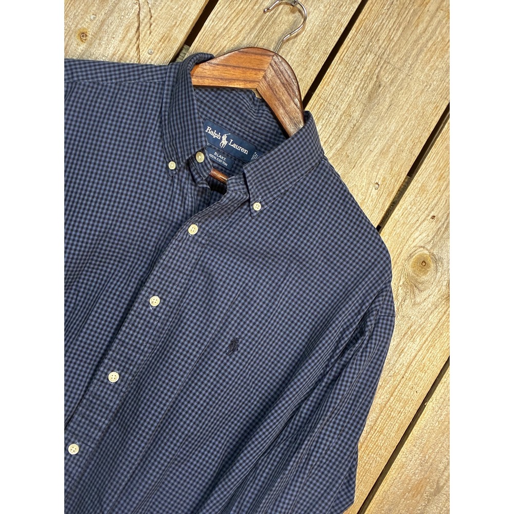 Ralph Lauren Blake Mens Large Blue Gingham Check Cotton Button Down Shirt L